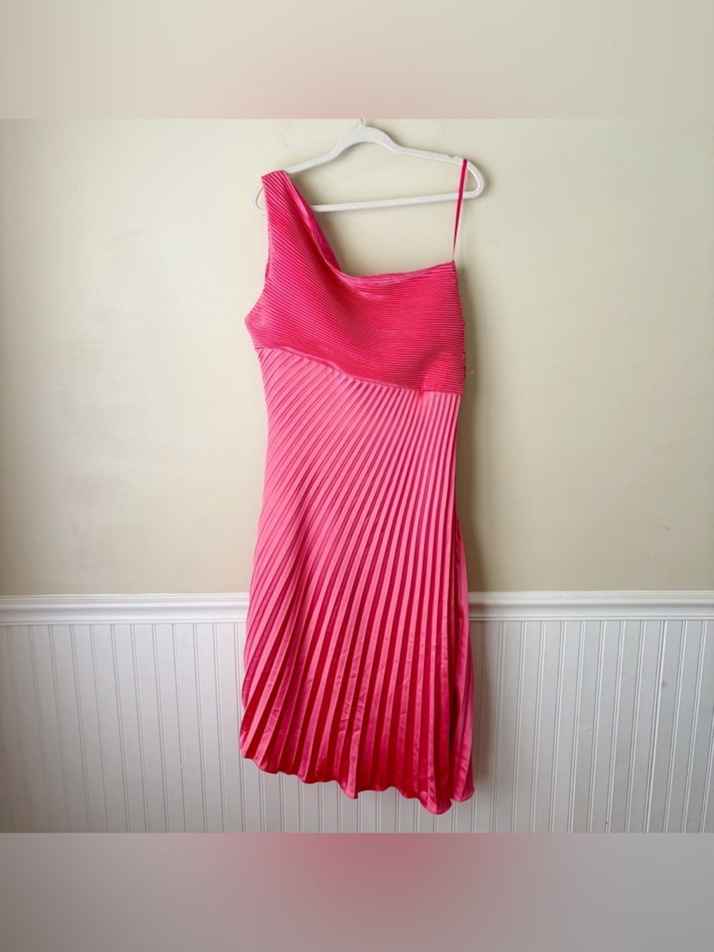 Rene Ruiz Collection | One Shoulder Pleated Asymmetric Cocktail Dress Pink 14 - Picture 6 of 7
